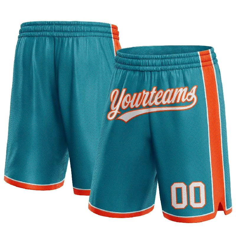 One Size Teal White-Orange Authentic Basketball Shorts