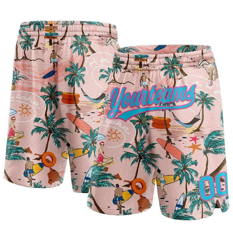 Unisex Casual Fashion Trends One Size Light Pink Lakes Blue-Pink 3D Pattern Beach Hawaii Holiday Style Authentic Basketball Shorts
