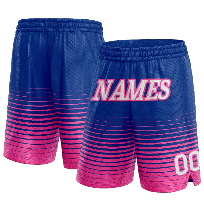 One Size Royal White-Pink Pinstripe Fade Fashion Authentic Basketball Shorts