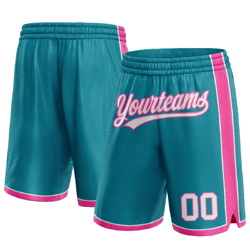 One Size Teal White-Pink Authentic Basketball Shorts