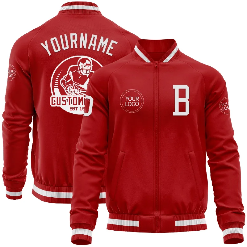 One Size Red White Bomber Varsity Letterman Zipper Jacket