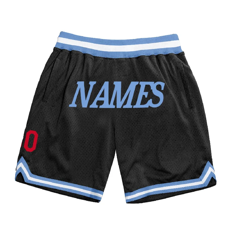 One Size Black Light Blue-Red Authentic Throwback Basketball Shorts