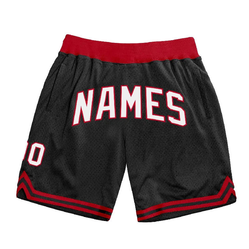 One Size Black White-Red Authentic Throwback Basketball Shorts