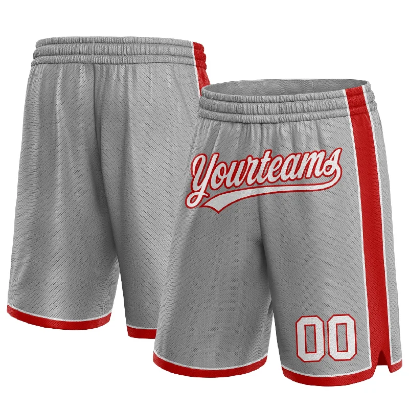 One Size Gray White-Red Authentic Basketball Shorts