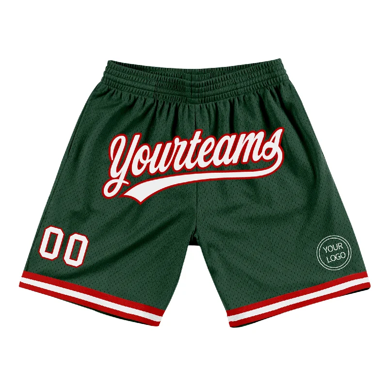 One Size Hunter Green White-Red Authentic Throwback Basketball Shorts