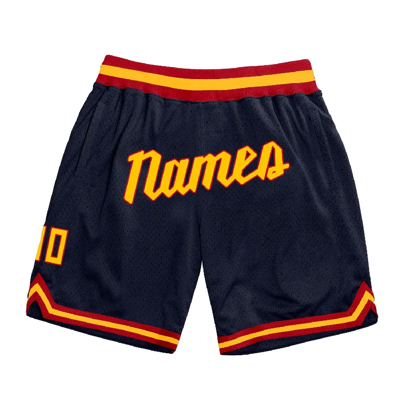 One Size Navy Gold-Red Authentic Throwback Basketball Shorts