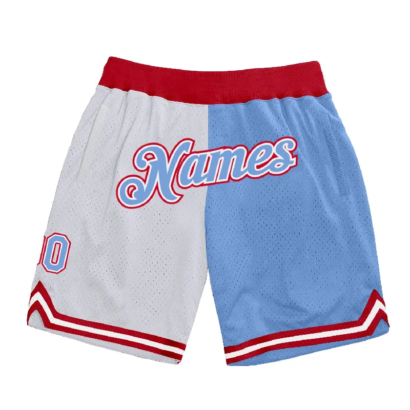 Versatile And Stylish Unisex Apparel One Size White Light Blue-Red Authentic Throwback Split Fashion Basketball Shorts Versatile And Stylish Unisex Apparel One Size White Light Blue-Red Authentic Throwback Split Fashion Basketball Shorts