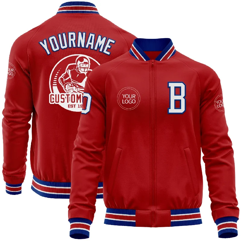 One Size Red White-Royal Bomber Varsity Letterman Zipper Jacket