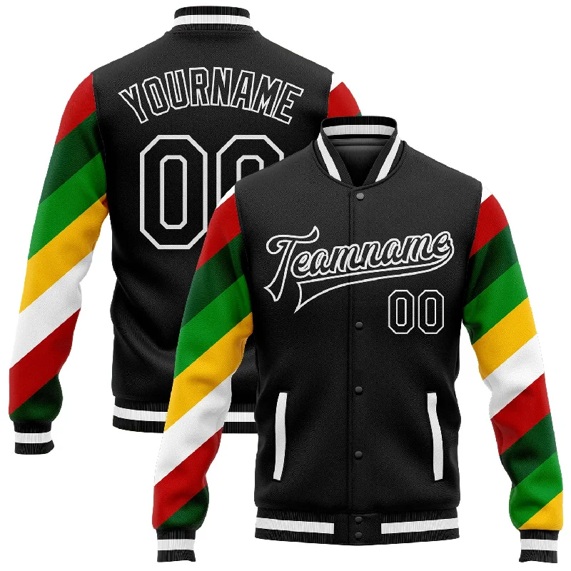 One Size Black White Christmas 3D Bomber Full-Snap Varsity Letterman Jacket