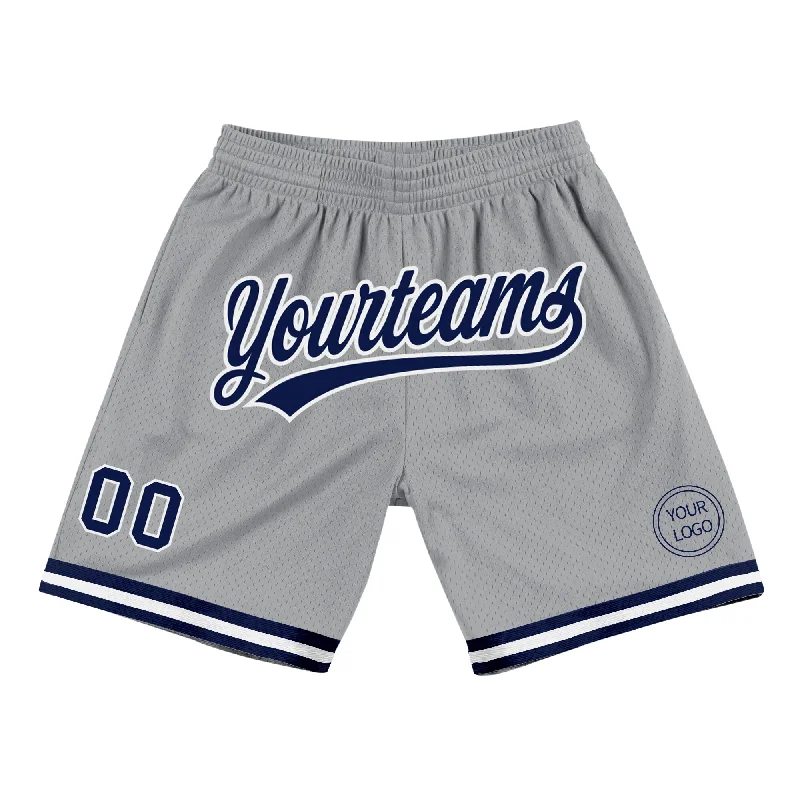 One Size Gray Navy-White Authentic Throwback Basketball Shorts