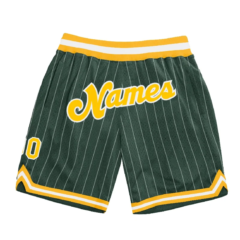 Fashion-Forward Gender-Neutral Outfit Ideas One Size Hunter Green White Pinstripe Gold-White Authentic Basketball Shorts