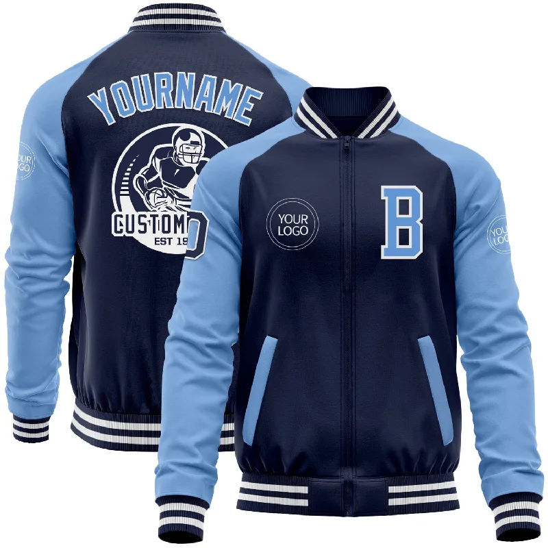 One Size Navy Light Blue-White Bomber Varsity Letterman Two Tone Zipper Jacket