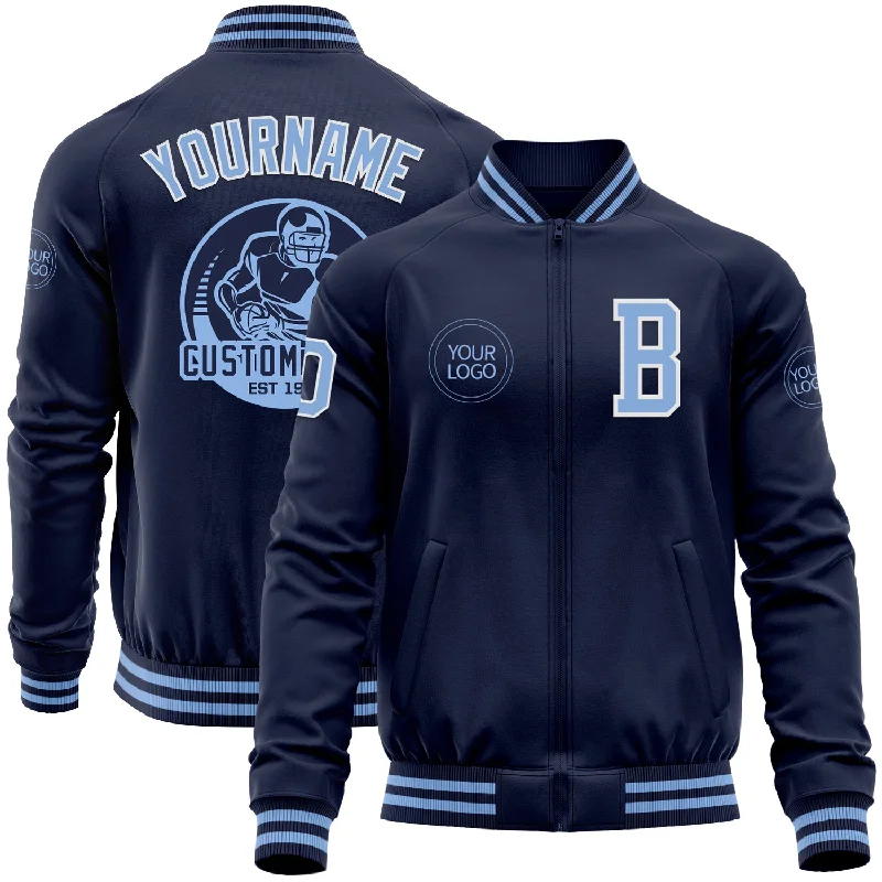 One Size Navy Light Blue-White Bomber Varsity Letterman Zipper Jacket