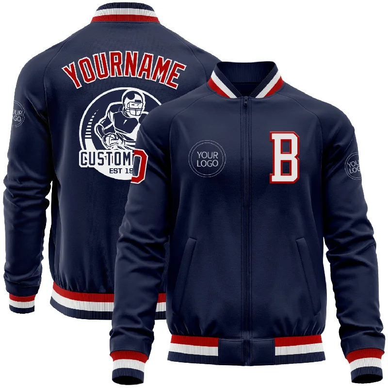 One Size Navy Red-White Bomber Varsity Letterman Zipper Jacket