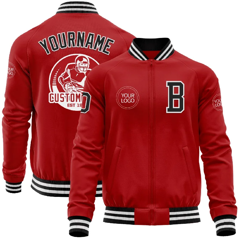 One Size Red Black-White Bomber Varsity Letterman Zipper Jacket