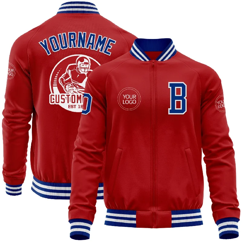 One Size Red Royal-White Bomber Varsity Letterman Zipper Jacket