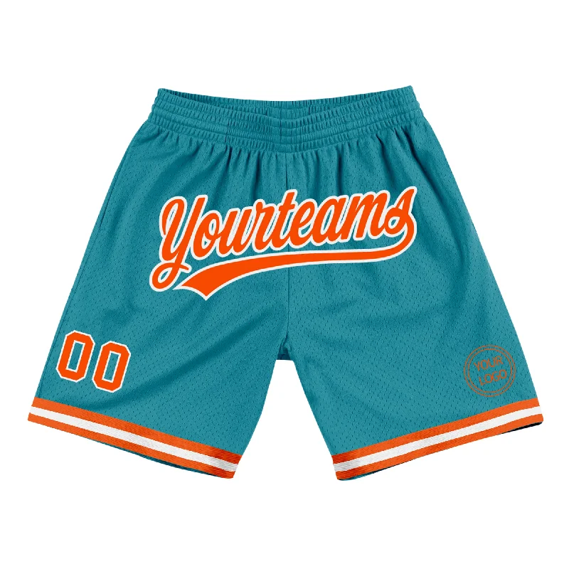 One Size Teal Orange-White Authentic Throwback Basketball Shorts