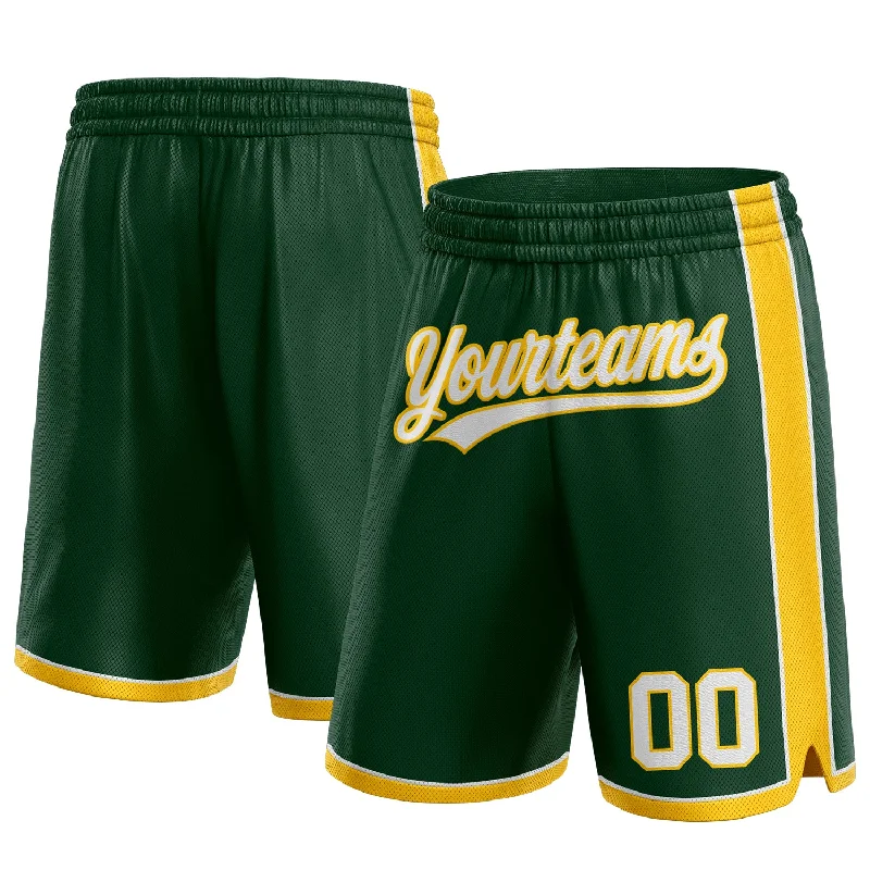 One Size Hunter Green White-Yellow Authentic Basketball Shorts