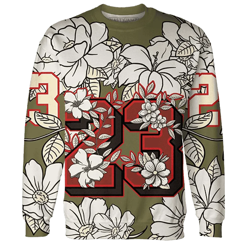 NastyJamz Medium Olive 1s Sweatshirt Match 23 Floral Flower All-Over Print