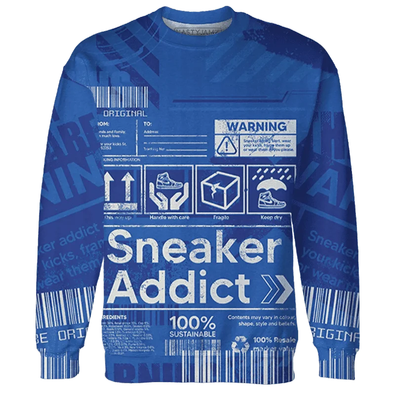Gender-Neutral Trendy Clothing Styles NastyJamz VaporMax Game Royal Blue Sweatshirt Match Sneaker Addict Warning All-Over Print Gender-Neutral Trendy Clothing Styles NastyJamz VaporMax Game Royal Blue Sweatshirt Match Sneaker Addict Warning All-Over Print